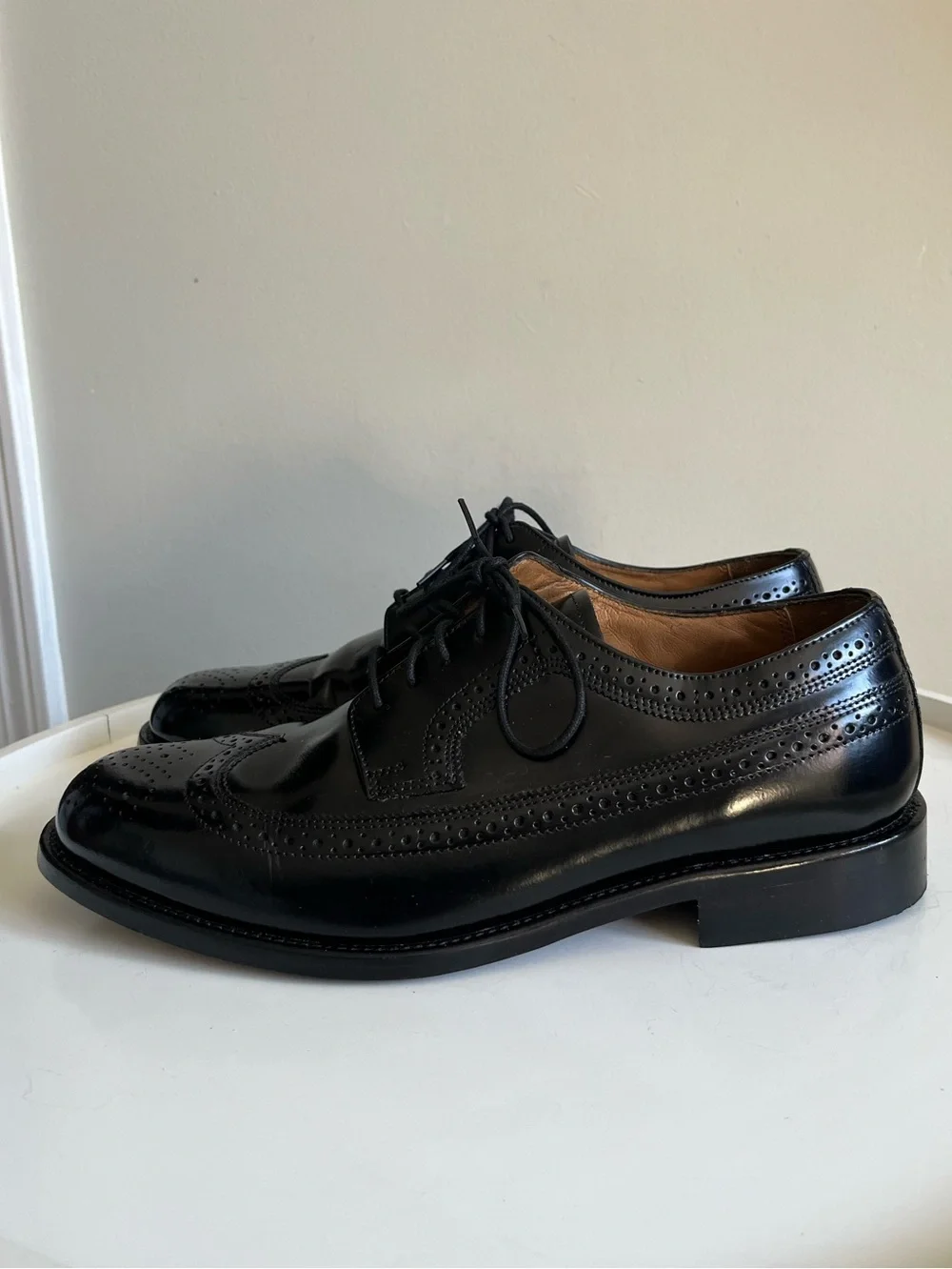 Bostonian Luxe Black Leather Wingtip Brogue Lace up Oxford Shoes 10 Wide